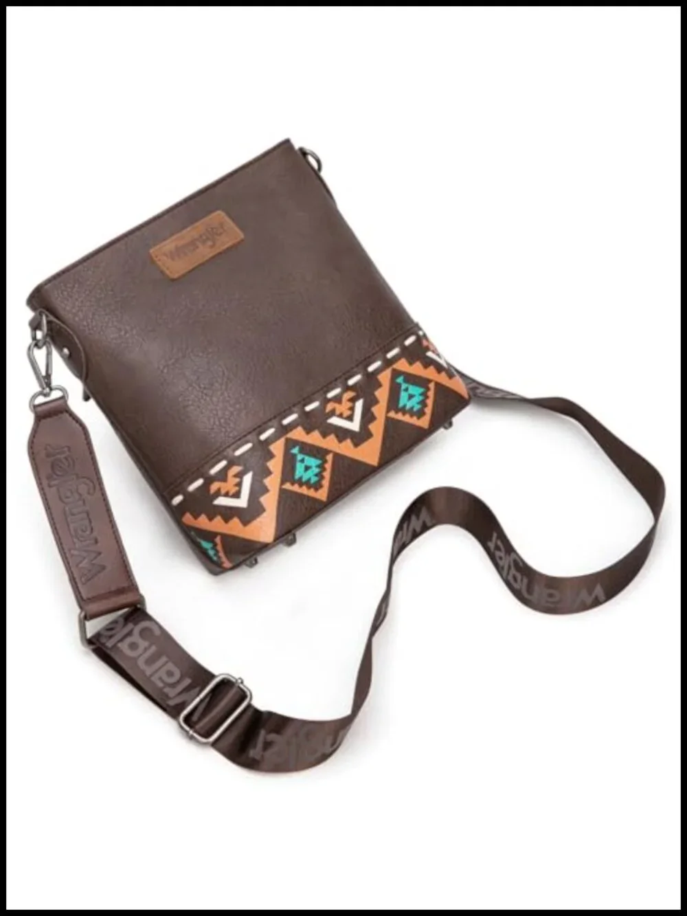 Vegan Leather Crossbody Purse with Aztec Pattern and Reinforced Feet